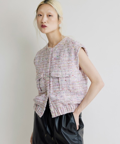 NOISE MAKER（ノイズメーカー）の「ツイードスリーブレスジャケット（ベスト・レディース・ピンク/グリーン・38/36）」の9枚目の写真