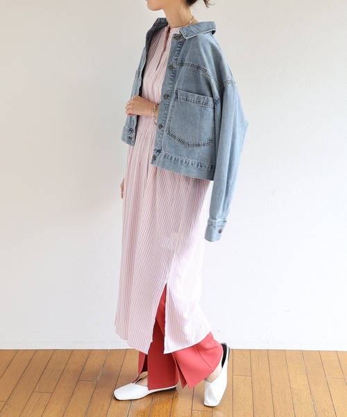 andme(アンドミー)の「楊柳長袖カラーストライプワンピース(ワンピース・レディース・ホワイト×ネイビー/ホワイト×ピンク/ベージュ系・M)」の9枚目の写真
