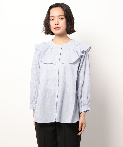 BELLUNA PLUS(ベルーナ)の「ラッフル衿デザイン美人顔ブラウス(シャツ/ブラウス・レディース・オフホワイト/ブルー/グレー系その他/ローズ・MEDIUM/LARGE/X-LARGE)」の10枚目の写真