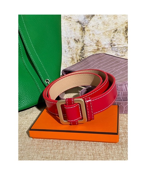 おしゃれスタ（オシャレスタ）の「選べるバックルカラー　スクエア型　ベーシックシンプルベルト（ベルト・レディース・イエロー系2/ブラック系1/イエロー系1/グリーン系2/ブラック系2/レッド系1/レッド系2/ホワイト系1/ホワイト系2/グリーン系1・FREE）」の10枚目の写真