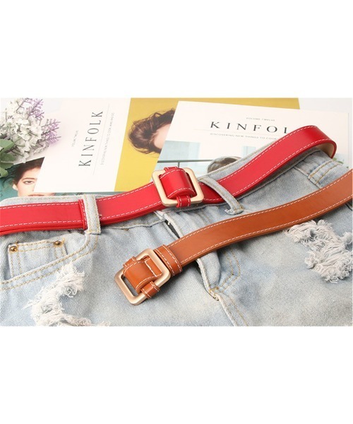 おしゃれスタ（オシャレスタ）の「選べるバックルカラー　スクエア型　ベーシックシンプルベルト（ベルト・レディース・イエロー系2/ブラック系1/イエロー系1/グリーン系2/ブラック系2/レッド系1/レッド系2/ホワイト系1/ホワイト系2/グリーン系1・FREE）」の13枚目の写真