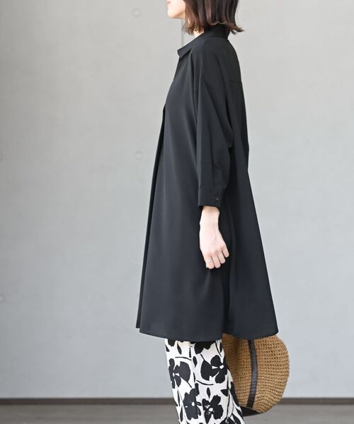 SHARE SPIRIT　ブラウス風ボリューム袖ワンピース　カーキ　Size38 7分袖スキッパーシャツワンピース（シャツ/ブラウス）｜rps