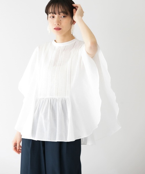 KBF（ケイビーエフ）の「ピンタックバタフライスリーブブラウス（シャツ/ブラウス・レディース・ブラック/オフホワイト/グリーン・ONE）」の12枚目の写真