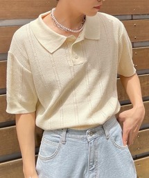 【Chikashitsu +/チカシツプラス】summer knit polo/サマーニット ニットポロシャツ 半袖トップス 半袖ポロシャツ