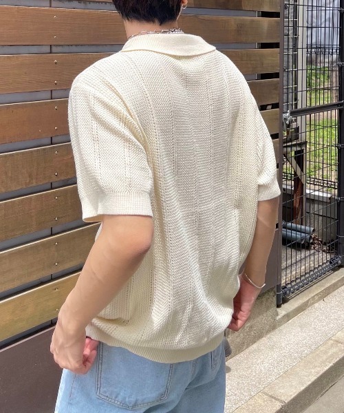 Chikashitsu +（チカシツプラス）の「【Chikashitsu +/チカシツプラス】summer knit polo/サマーニット ニットポロシャツ 半袖トップス 半袖ポロシャツ（ポロシャツ・メンズ・ネイビー/アイボリー/グリーン・ONE SIZE）」の13枚目の写真