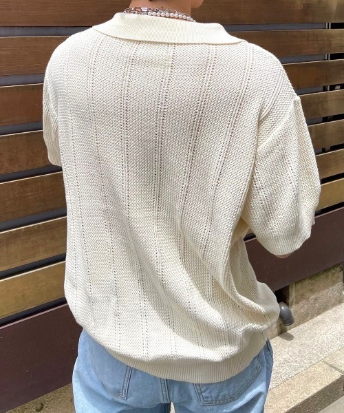 Chikashitsu +（チカシツプラス）の「【Chikashitsu +/チカシツプラス】summer knit polo/サマーニット ニットポロシャツ 半袖トップス 半袖ポロシャツ（ポロシャツ・メンズ・ネイビー/アイボリー/グリーン・ONE SIZE）」の12枚目の写真