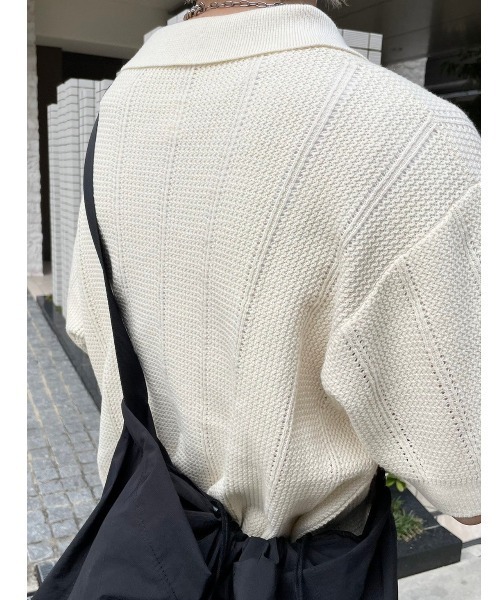 Chikashitsu +（チカシツプラス）の「【Chikashitsu +/チカシツプラス】summer knit polo/サマーニット ニットポロシャツ 半袖トップス 半袖ポロシャツ（ポロシャツ・メンズ・ネイビー/アイボリー/グリーン・ONE SIZE）」の19枚目の写真