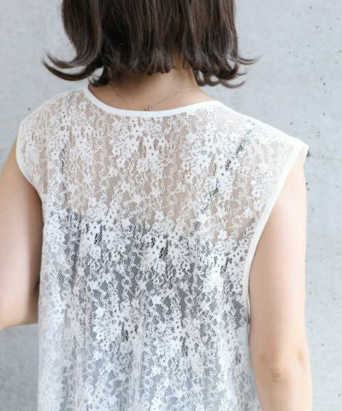 moment+（モーメントプラス）の「花柄刺しゅうコードレースロングジレ（ベスト・レディース・ナチュラル/オフホワイト・M）」の6枚目の写真