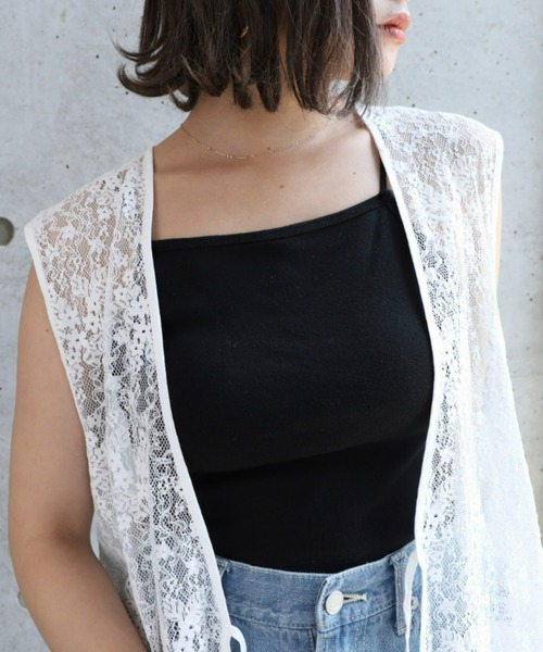 moment+（モーメントプラス）の「花柄刺しゅうコードレースロングジレ（ベスト・レディース・ナチュラル/オフホワイト・M）」の7枚目の写真