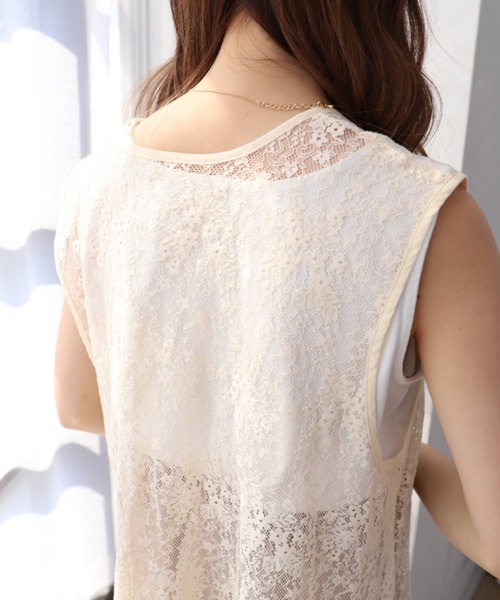 moment+（モーメントプラス）の「花柄刺しゅうコードレースロングジレ（ベスト・レディース・ナチュラル/オフホワイト・M）」の16枚目の写真