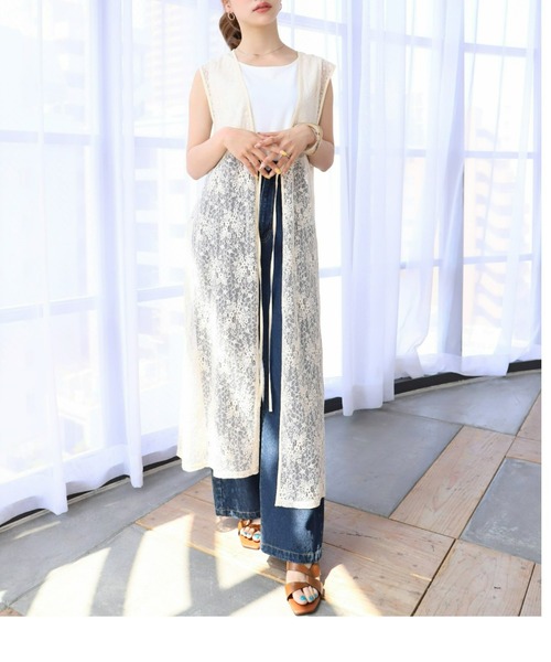 moment+（モーメントプラス）の「花柄刺しゅうコードレースロングジレ（ベスト・レディース・ナチュラル/オフホワイト・M）」の21枚目の写真