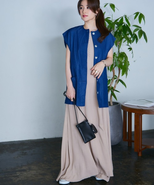 ECRIRE（エクリール）の「mihoさんコラボリネンライクワンピース（ワンピース・レディース・ベージュ/ネイビー/ブラック/オレンジ・M/L）」の9枚目の写真