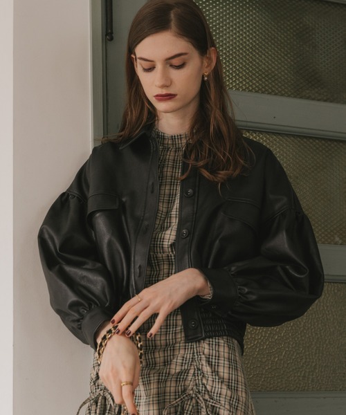 Cheek（チーク）の「レザーショートジャケット（ライダースジャケット・レディース・ブラック/ブラウン/グリーン・MEDIUM）」の8枚目の写真