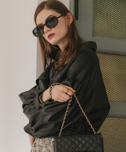 Cheek（チーク）の「レザーショートジャケット（ライダースジャケット・レディース・ブラック/ブラウン/グリーン・MEDIUM）」の10枚目の写真