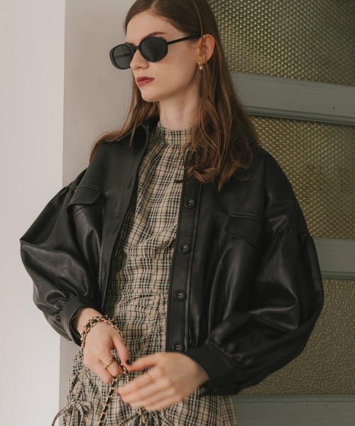 Cheek（チーク）の「レザーショートジャケット（ライダースジャケット・レディース・ブラック/ブラウン/グリーン・MEDIUM）」の11枚目の写真