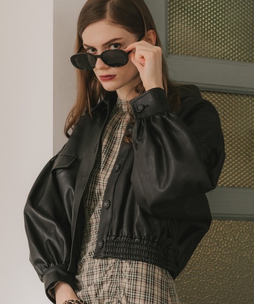 Cheek（チーク）の「レザーショートジャケット（ライダースジャケット・レディース・ブラック/ブラウン/グリーン・MEDIUM）」の12枚目の写真