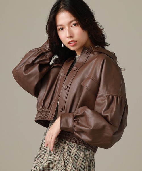 Cheek（チーク）の「レザーショートジャケット（ライダースジャケット・レディース・ブラック/ブラウン/グリーン・MEDIUM）」の20枚目の写真