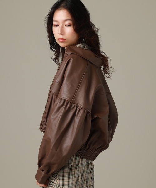 Cheek（チーク）の「レザーショートジャケット（ライダースジャケット・レディース・ブラック/ブラウン/グリーン・MEDIUM）」の22枚目の写真