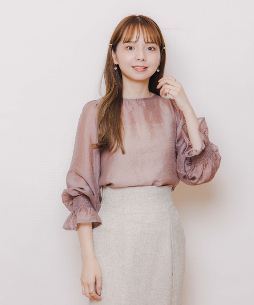 flower（フラワー）の「シャーリングスリーブブラウス（シャツ/ブラウス・レディース・ベージュ/ピンク/アイボリー・FREE）」の10枚目の写真