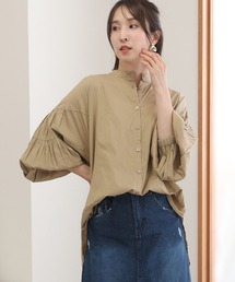 透け感 ローン ティアード スリーブシャツ