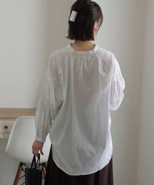 ElegChic（エレグシック）の「透け感 ローン ティアード スリーブシャツ（シャツ/ブラウス・レディース・オフホワイト/ブラック/ベージュ・XL/M/4L）」の14枚目の写真