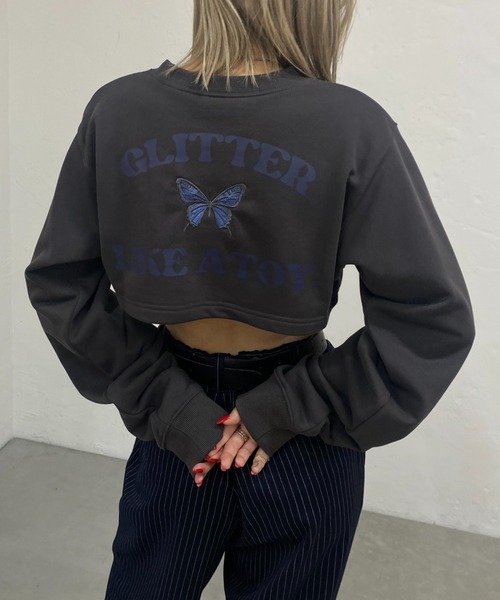 WHO'S WHO gallery(フーズフーギャラリー)の「GLITTERバタフライコンパクトスウェット(スウェット・レディース・チャコールグレー/ライトグレー/ブラック・FREE)」の13枚目の写真