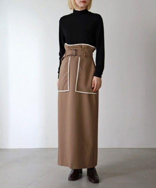 UNFIELD（アンフィールド）の「【UNFIELD】TRフェイクレザーパイピングスカート（スカート・レディース・ブラウン/ブラック・FREE）」の3枚目の写真