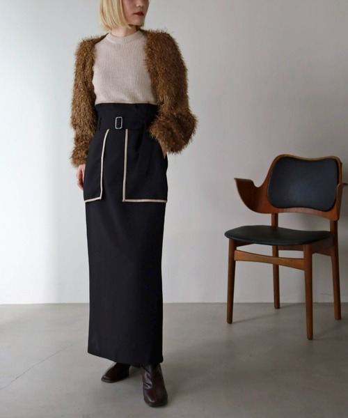 UNFIELD（アンフィールド）の「【UNFIELD】TRフェイクレザーパイピングスカート（スカート・レディース・ブラウン/ブラック・FREE）」の4枚目の写真