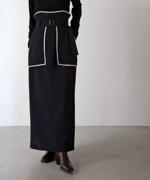 UNFIELD（アンフィールド）の「【UNFIELD】TRフェイクレザーパイピングスカート（スカート・レディース・ブラウン/ブラック・FREE）」の7枚目の写真