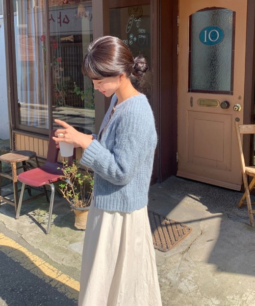 yuue' ( wear )(ユーイ)の「クルーネック ロングスリーブ ニットカーディガン(ニット/セーター・レディース・ピンク/アイボリー/ブルー・FREE)」の3枚目の写真