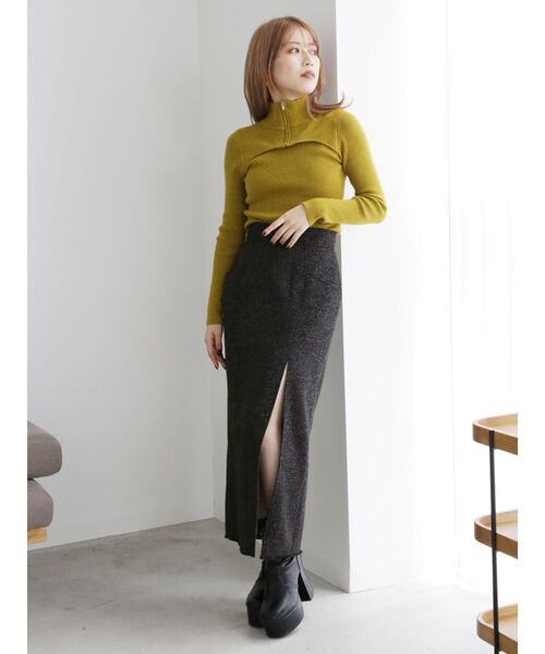 MURUA（ムルーア）の「ハーフジップカットニット（ニット/セーター・レディース・ブラック/マスタード/ブルー/ベージュ・FREE）」の20枚目の写真