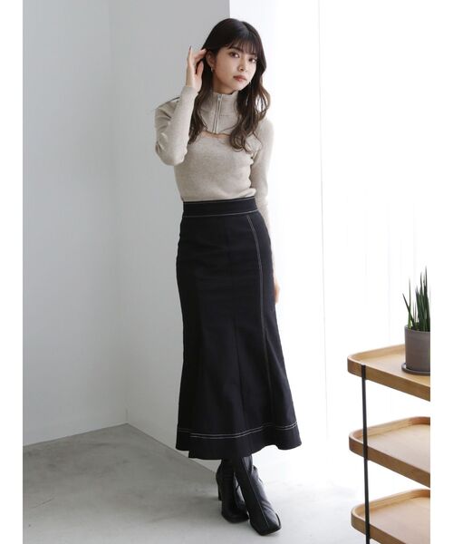 MURUA（ムルーア）の「ハーフジップカットニット（ニット/セーター・レディース・ブラック/マスタード/ブルー/ベージュ・FREE）」の22枚目の写真