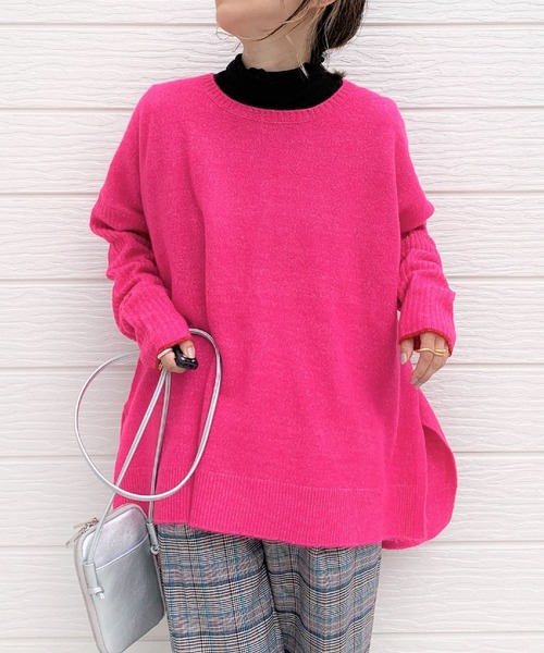 Q（キュー）の「もちもちリラックスニット（ニット/セーター・レディース・ベージュ/ピンク・MEDIUM）」の2枚目の写真