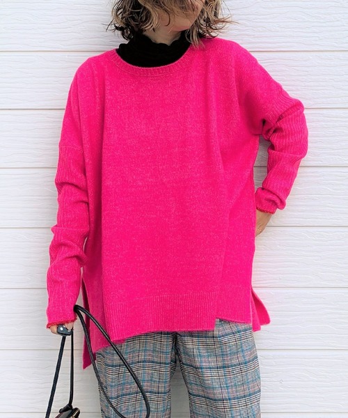 Q（キュー）の「もちもちリラックスニット（ニット/セーター・レディース・ベージュ/ピンク・MEDIUM）」の12枚目の写真