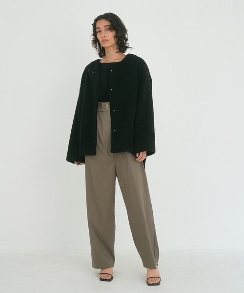 OUTERSUNSET（アウターサンセット）の「round hem boa jacket（ブルゾン・レディース・ベージュ/ブラック・FREE）」の15枚目の写真