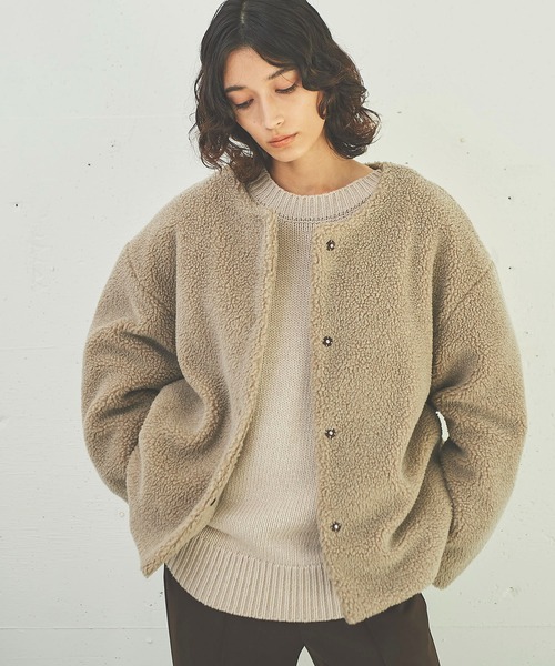 OUTERSUNSET（アウターサンセット）の「round hem boa jacket（ブルゾン・レディース・ベージュ/ブラック・FREE）」の22枚目の写真