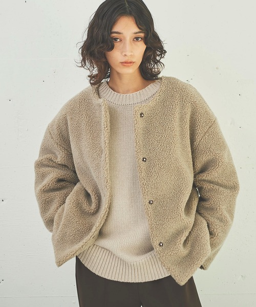 OUTERSUNSET（アウターサンセット）の「round hem boa jacket（ブルゾン・レディース・ベージュ/ブラック・FREE）」の21枚目の写真