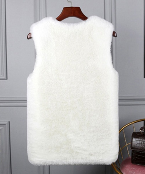 レディース ボタンレスフェイクファージレベスト（ベスト）｜DAY