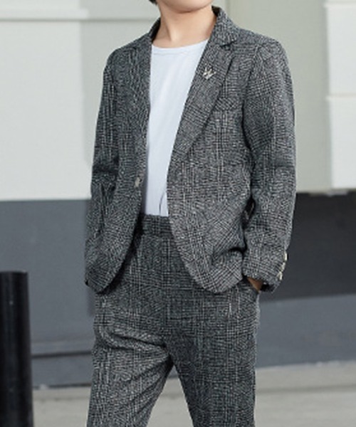 DAY CLOSET（デイ クローゼット）の「キッズ セットアップスーツ 長袖グレンチェックジャケット+パンツ+王冠コサージュ 3点セット（セットアップ・キッズ・グレー・100cm/130cm/140cm/150cm/110cm/120cm）」の4枚目の写真