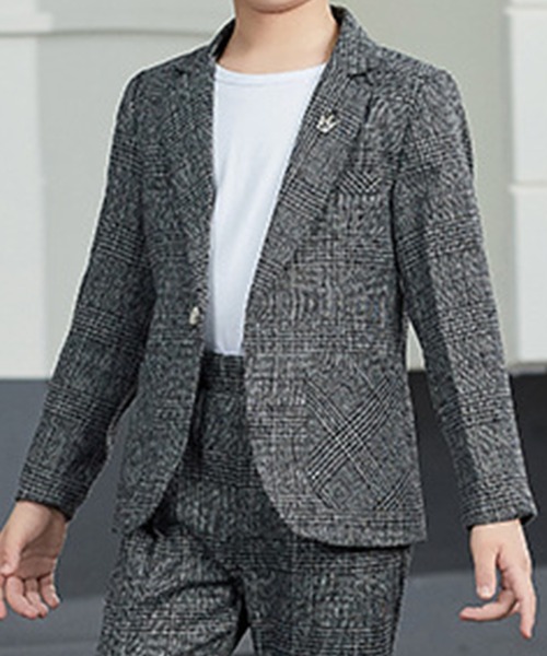 DAY CLOSET（デイ クローゼット）の「キッズ セットアップスーツ 長袖グレンチェックジャケット+パンツ+王冠コサージュ 3点セット（セットアップ・キッズ・グレー・100cm/130cm/140cm/150cm/110cm/120cm）」の7枚目の写真