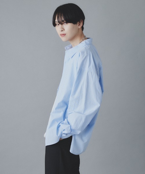 EDEL（エーデル）の「EDEL - ドロップショルダーリラックスストライプシャツ（シャツ/ブラウス・メンズ・ホワイト/グリーン/ブルー・MEDIUM/LARGE）」の3枚目の写真