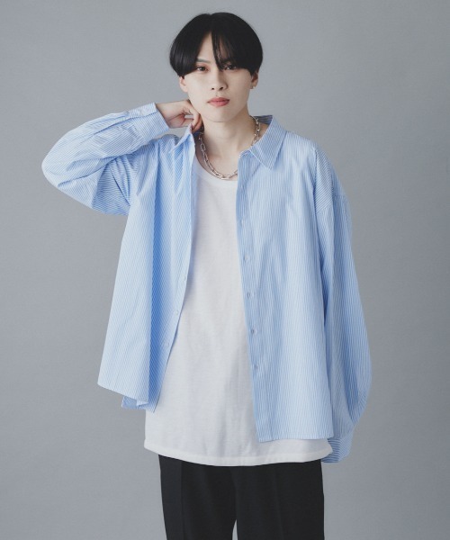 EDEL（エーデル）の「EDEL - ドロップショルダーリラックスストライプシャツ（シャツ/ブラウス・メンズ・ホワイト/グリーン/ブルー・MEDIUM/LARGE）」の8枚目の写真