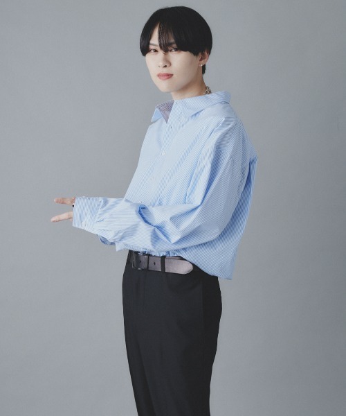 EDEL（エーデル）の「EDEL - ドロップショルダーリラックスストライプシャツ（シャツ/ブラウス・メンズ・ホワイト/グリーン/ブルー・MEDIUM/LARGE）」の14枚目の写真