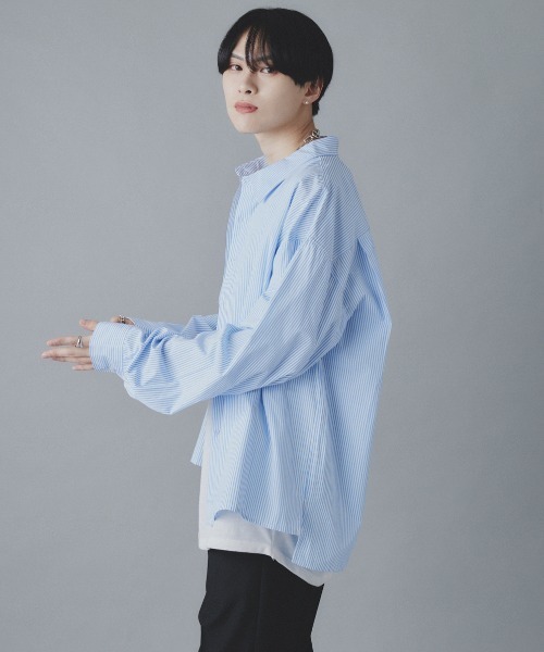 EDEL（エーデル）の「EDEL - ドロップショルダーリラックスストライプシャツ（シャツ/ブラウス・メンズ・ホワイト/グリーン/ブルー・MEDIUM/LARGE）」の10枚目の写真