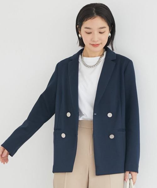 Doux archives（ドゥアルシーヴ）の「ダンボールニットダブルジャケット（テーラードジャケット・レディース・ブラック/ネイビー/ベージュ・FREE）」の3枚目の写真