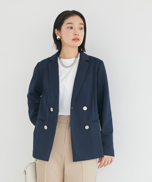 Doux archives（ドゥアルシーヴ）の「ダンボールニットダブルジャケット（テーラードジャケット・レディース・ブラック/ネイビー/ベージュ・FREE）」の17枚目の写真