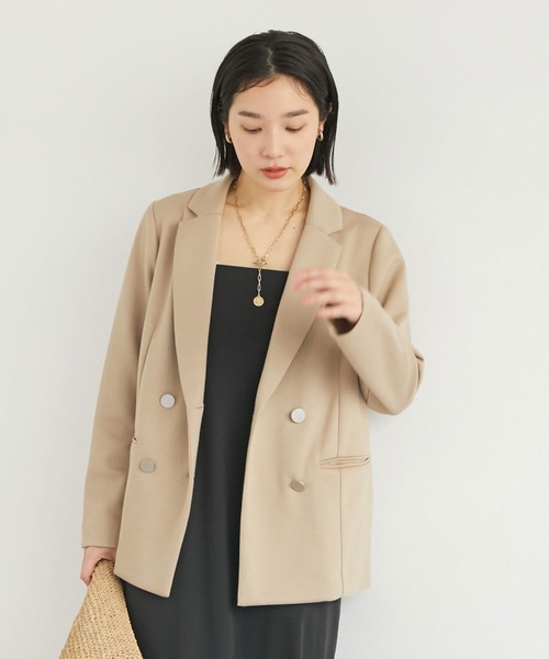 Doux archives（ドゥアルシーヴ）の「ダンボールニットダブルジャケット（テーラードジャケット・レディース・ブラック/ネイビー/ベージュ・FREE）」の16枚目の写真