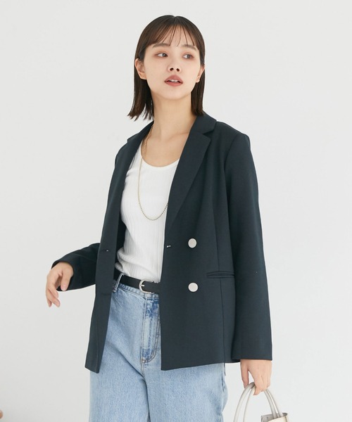 Doux archives（ドゥアルシーヴ）の「ダンボールニットダブルジャケット（テーラードジャケット・レディース・ブラック/ネイビー/ベージュ・FREE）」の15枚目の写真