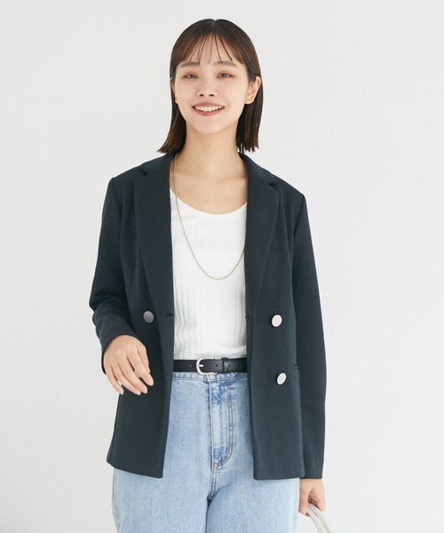 Doux archives（ドゥアルシーヴ）の「ダンボールニットダブルジャケット（テーラードジャケット・レディース・ブラック/ネイビー/ベージュ・FREE）」の19枚目の写真