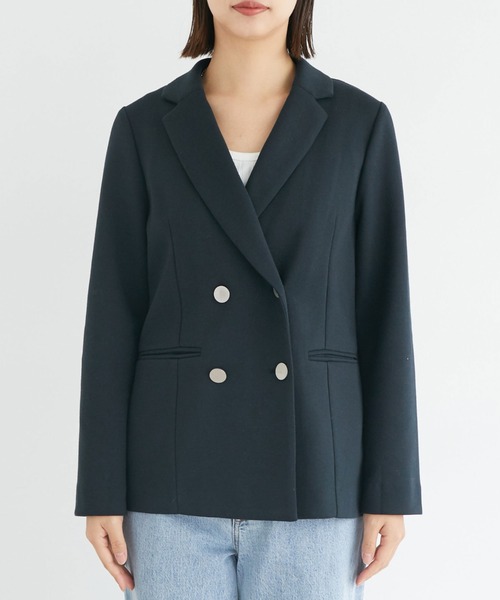 Doux archives（ドゥアルシーヴ）の「ダンボールニットダブルジャケット（テーラードジャケット・レディース・ブラック/ネイビー/ベージュ・FREE）」の6枚目の写真